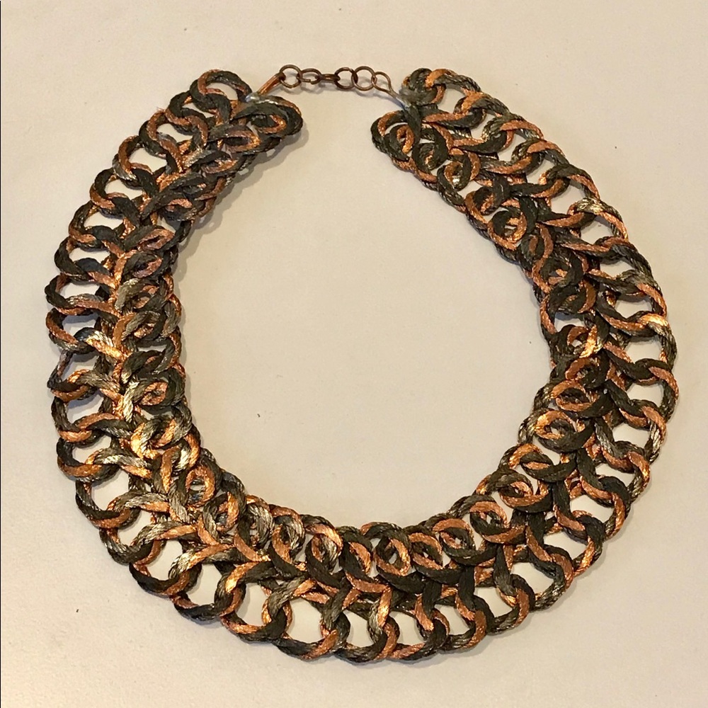 Cooper & black knitted metal two layered necklace